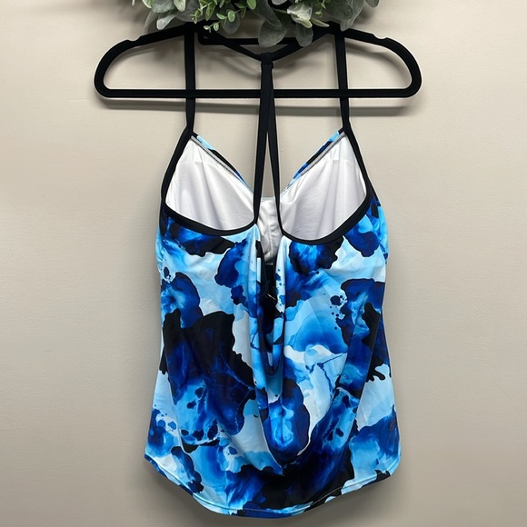 Xersion In A Haze Draped Back Tankini Top Pool Blue 18W - Picture 2 of 14
